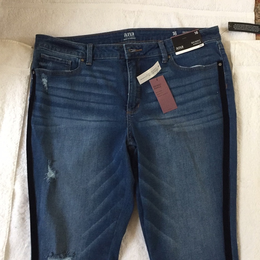 NWT Ana blue jeans black velvet piping size 16